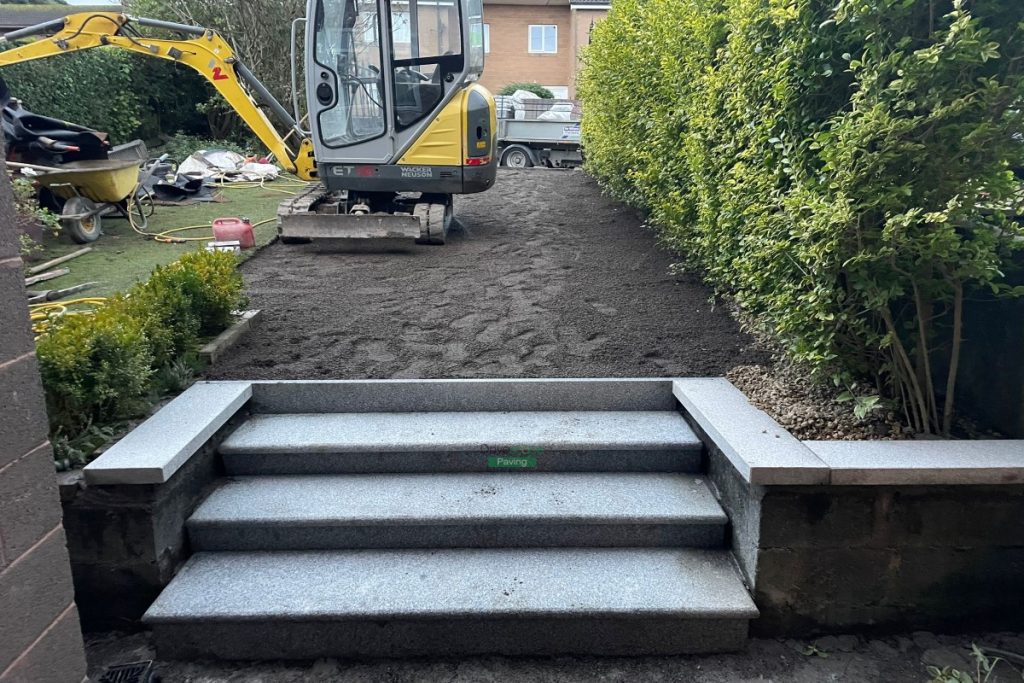 Curragh Gold Paved Driveway with Steps and Granite Wall in Greystones, Co. Wicklow (4)