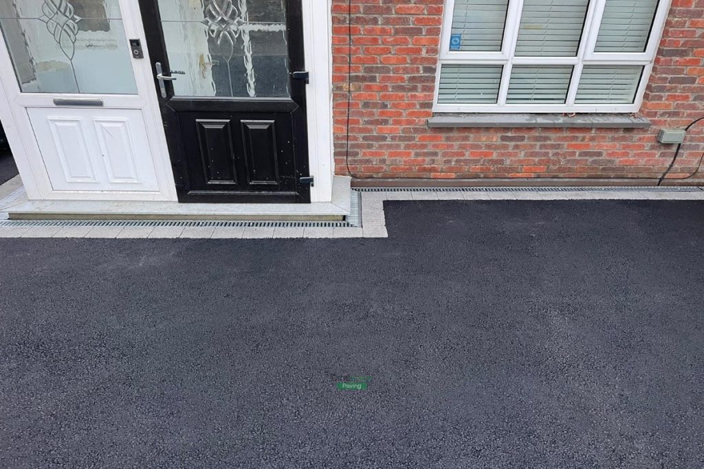 Asphalt Driveway with Silver Granite Kerbs, ACO Channels and Flowerbeds in Lucan, Dublin