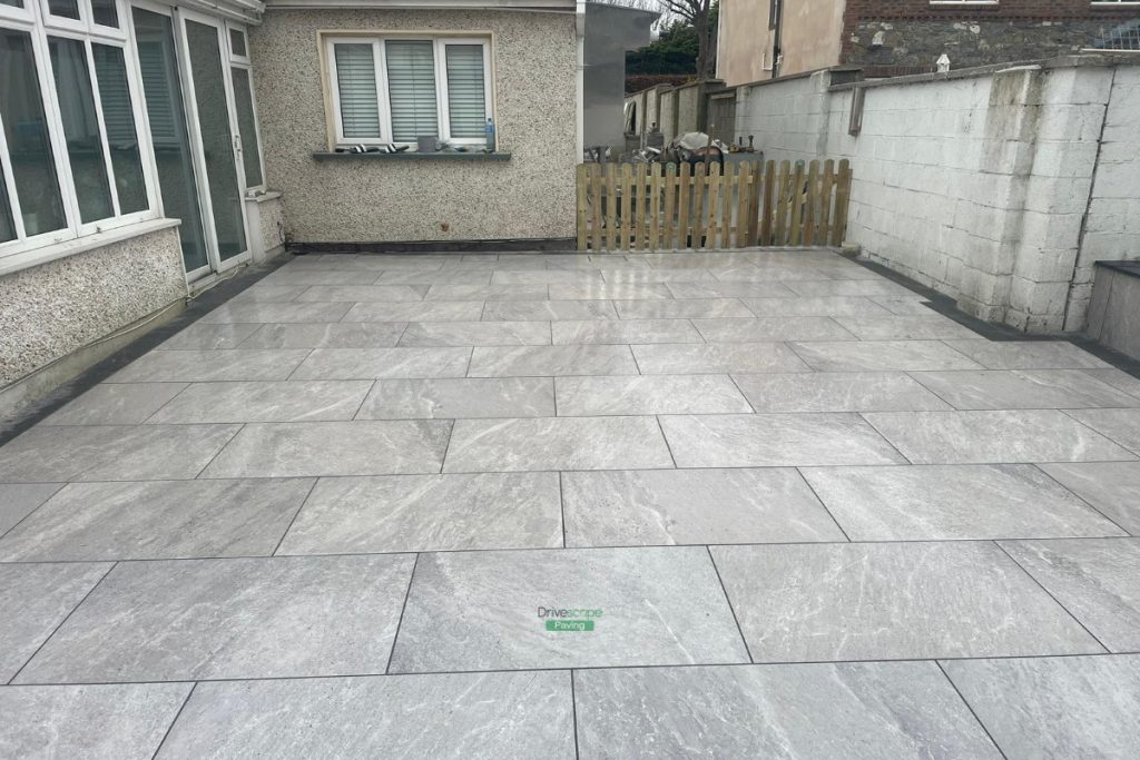 Porcelain Tiled Patio with Artificial Grass and Raised Flowerbeds in Lucan, Dublin (9)