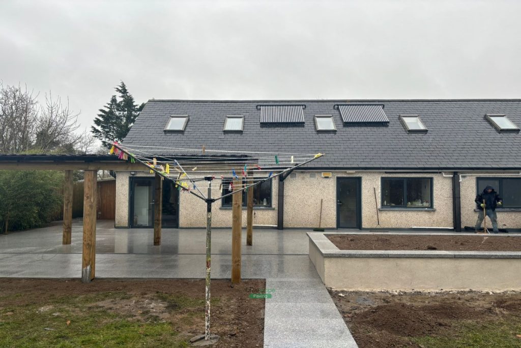 Patio with Gravelled Pathway, Roofed Pergola and Raised Flowerbeds in Balrothery, Co. Dublin (11)