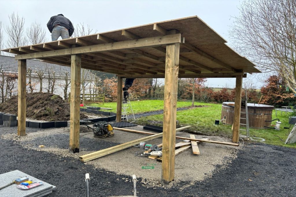 Patio with Gravelled Pathway, Roofed Pergola and Raised Flowerbeds in Balrothery, Co. Dublin (4)