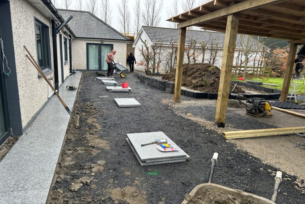 Patio with Gravelled Pathway, Roofed Pergola and Raised Flowerbeds in Balrothery, Co. Dublin (5)