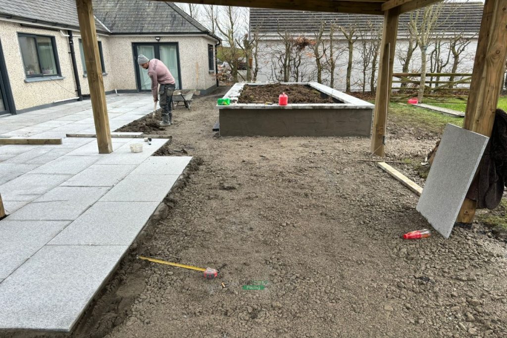 Patio with Gravelled Pathway, Roofed Pergola and Raised Flowerbeds in Balrothery, Co. Dublin (6)
