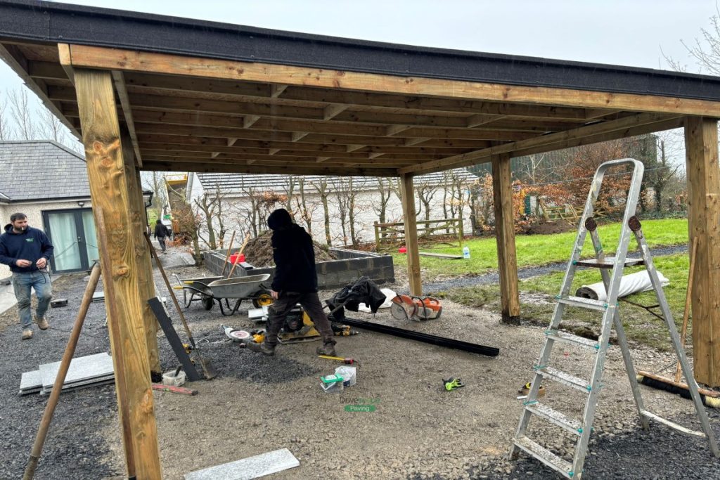 Patio with Gravelled Pathway, Roofed Pergola and Raised Flowerbeds in Balrothery, Co. Dublin (7)