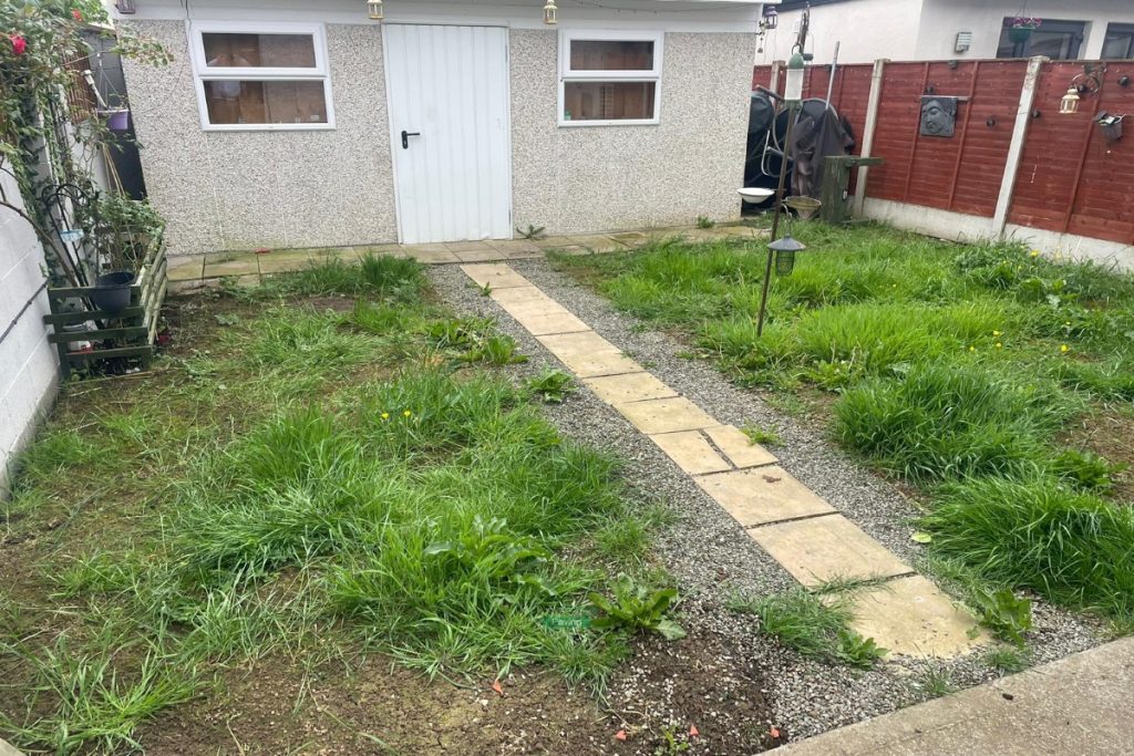 Buff Granite Slabbed Patio with Artificial Grass in Hansfield Wood, Dublin (1)
