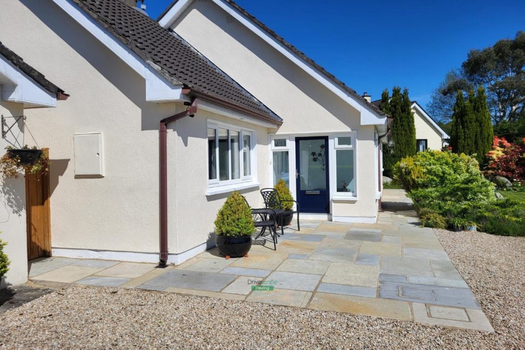 Limestone Paved Patio with Flowerbeds and New Oil Tank Wall in Ashford, Co. Wicklow (2)
