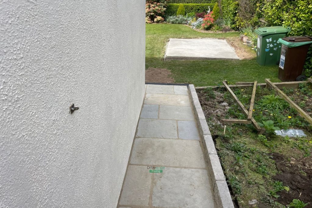 Limestone Paved Patio with Flowerbeds and New Oil Tank Wall in Ashford, Co. Wicklow (6)