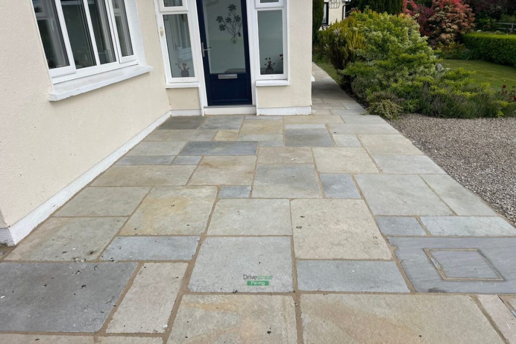 Limestone Paved Patio with Flowerbeds and New Oil Tank Wall in Ashford, Co. Wicklow (8)