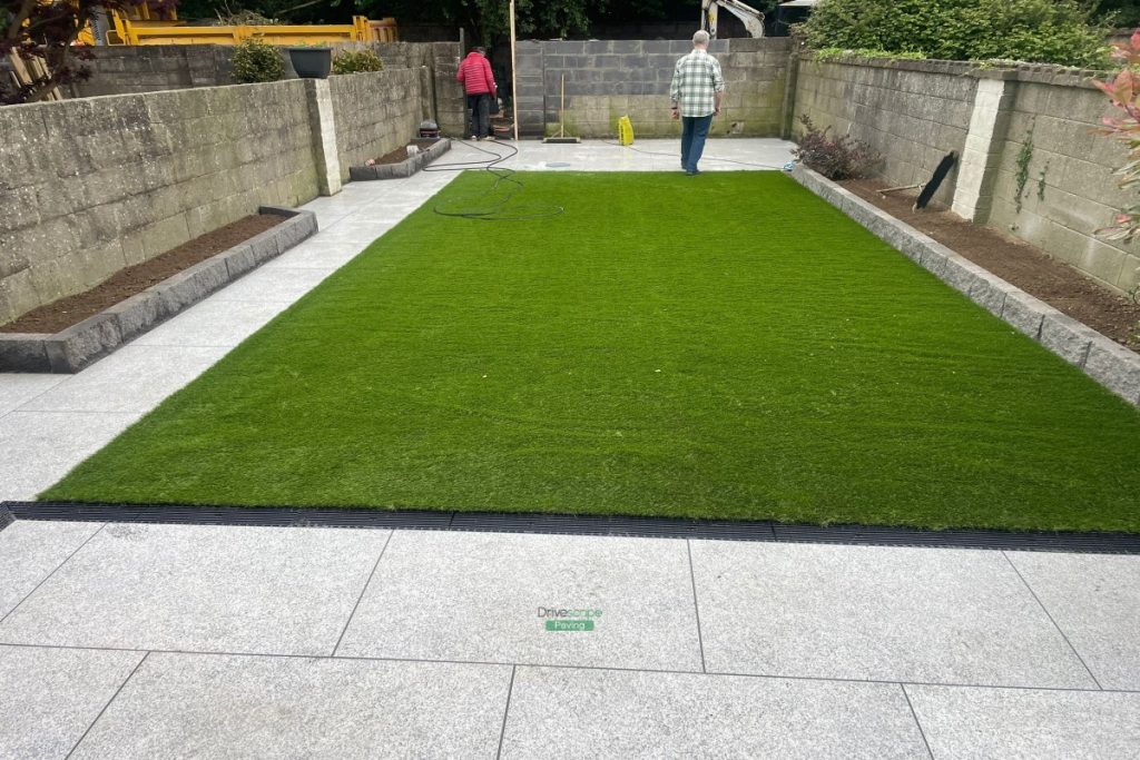 Porcelain Tiled Patio with Steps and Artificial Grass in Clontarf, Dublin