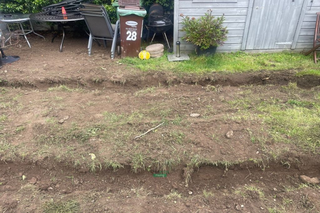 Mint Sandstone Slabbed Patio with Sleepers and ACO Channels in Delgany, Co. Wicklow (2)
