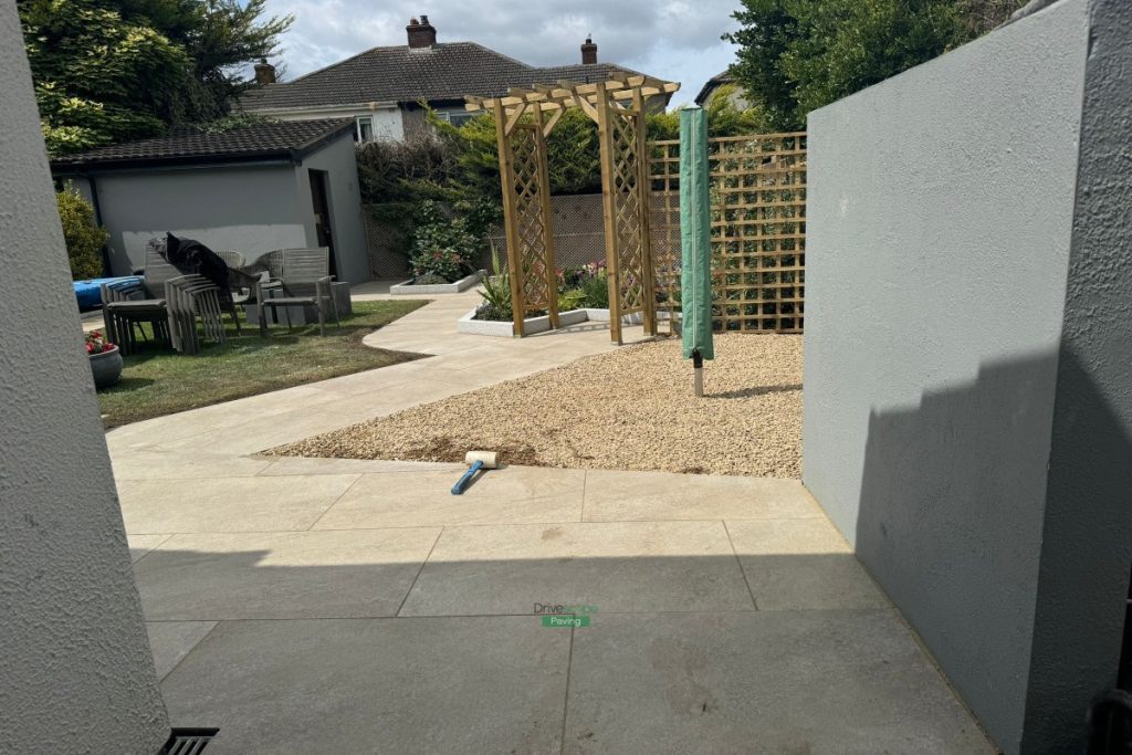 Porcelain Tiled Patio with Garden Archway and Golden Gravel in Sutton, Co. Dublin (8)