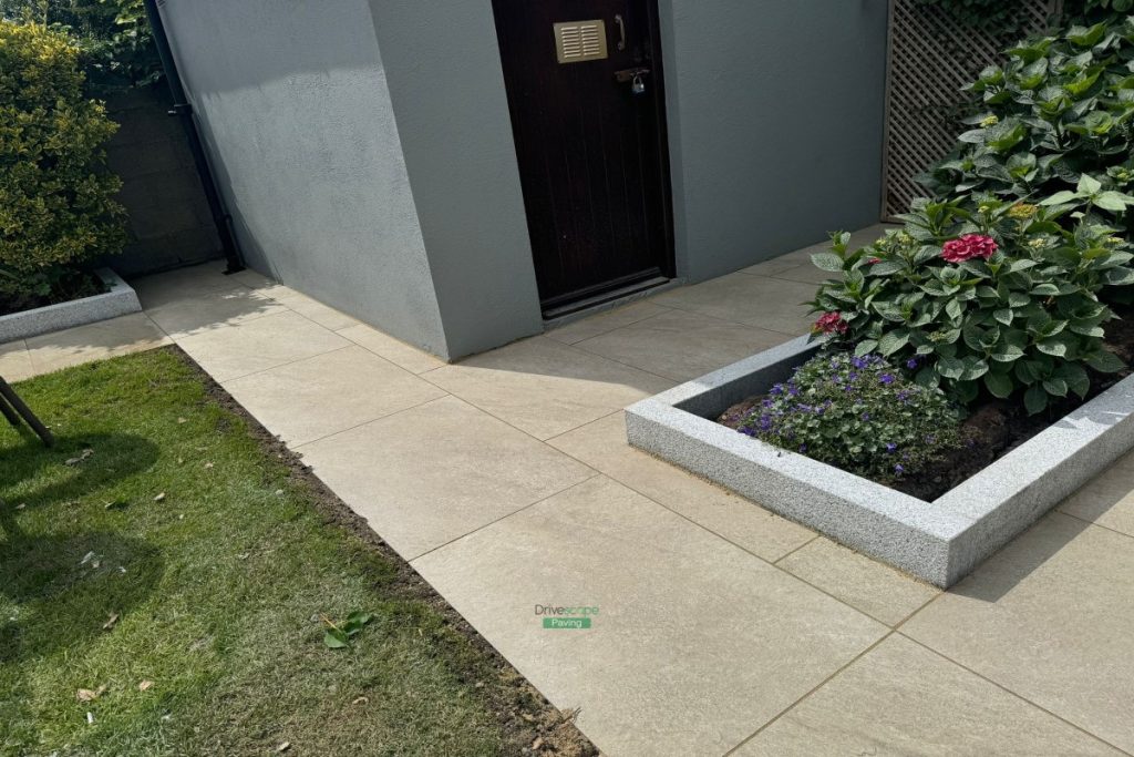 Porcelain Tiled Patio with Garden Archway and Golden Gravel in Sutton, Co. Dublin (9)