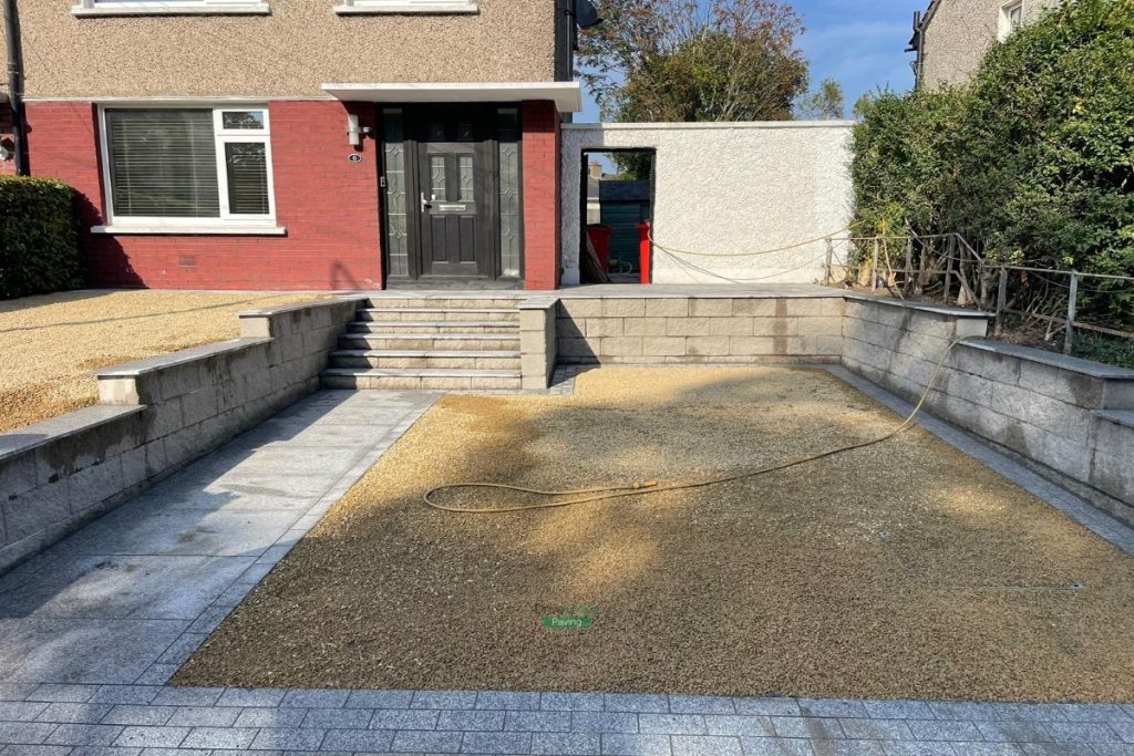 Gravelled Driveway with Granite Slabs, Ashford Walling and Granite Capping in Raheny, Dublin