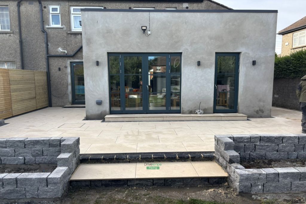 Patio with Porcelain Tiles and Limestone Cobbles in Clontarf, Dublin (14)
