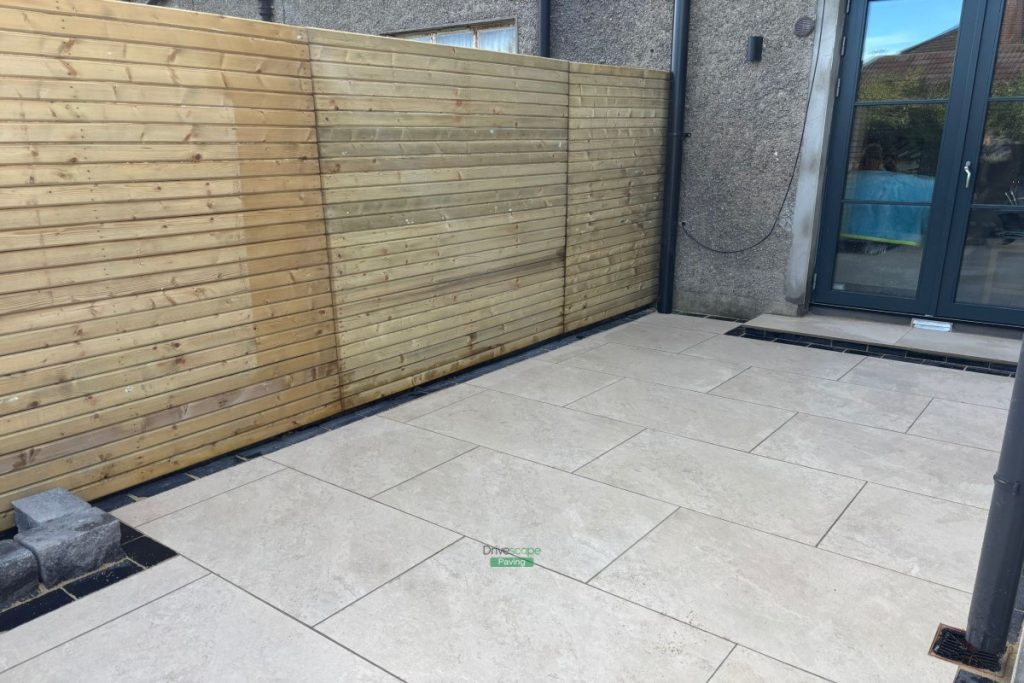 Patio with Porcelain Tiles and Limestone Cobbles in Clontarf, Dublin (6)