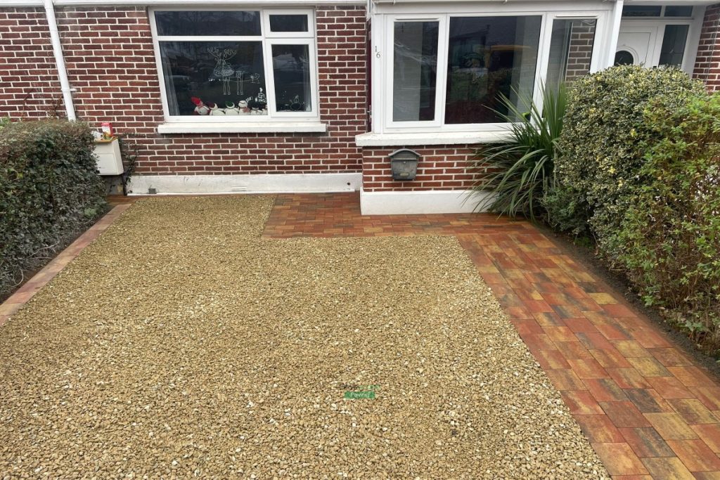 Gravelled Driveway with Corrib Brick Pathway and Border in Artane, Dublin