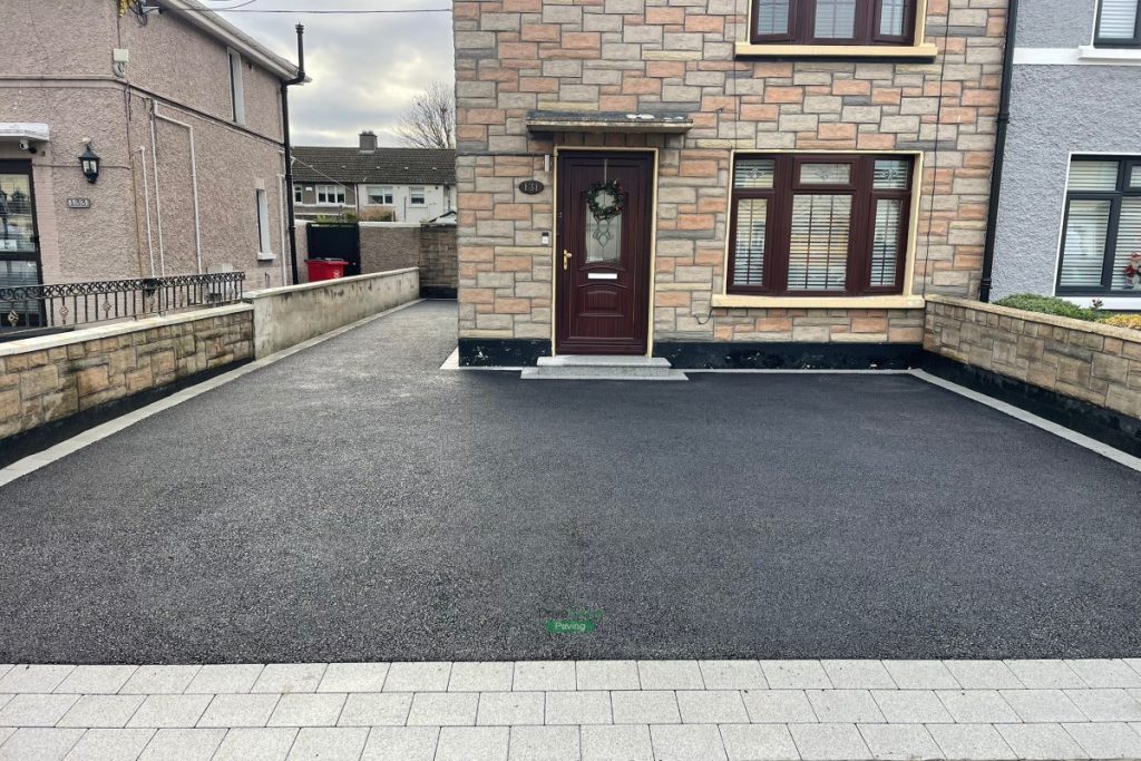 SMA Driveway with Silver Granite Apron, Border and Steps in Drimnagh, Dublin