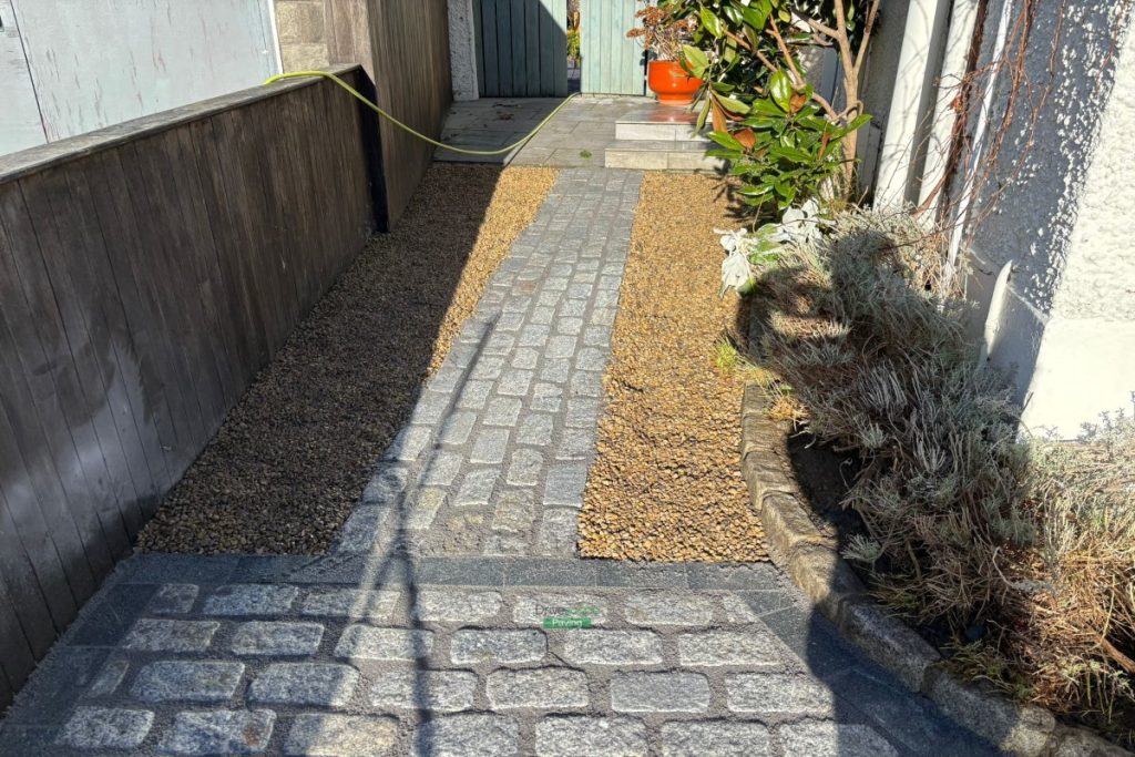 Driveway and Pathway with Tumbled Cobbles and Golden Gravel in Whitehall, Dublin (3)