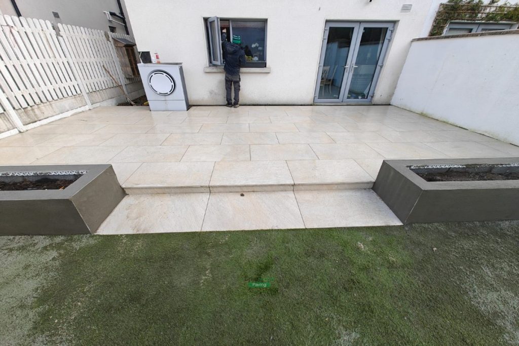 Porcelain Tile Patio with Raised Flowerbeds in Wicklow