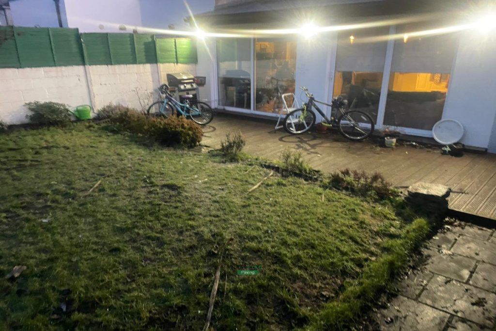 Porcelain Tiled Patio with Fencing, Concrete Shed Base and Artificial Grass in Templeogue, Dublin (1)