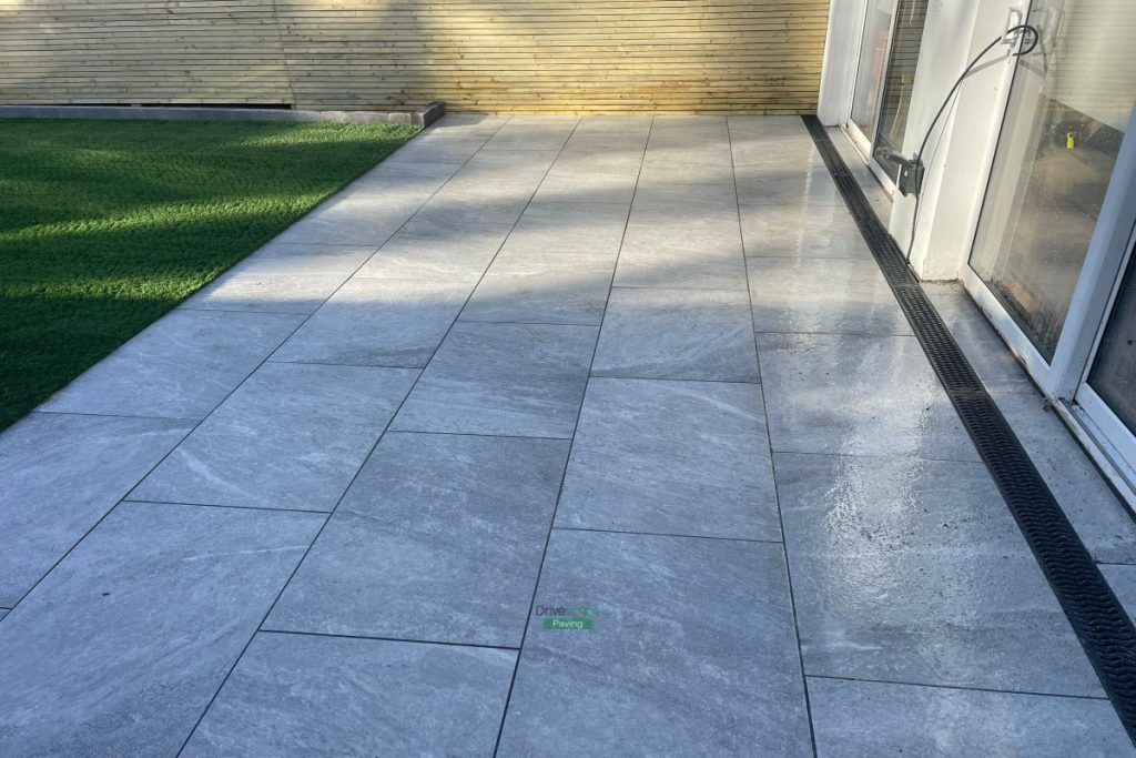 Porcelain Tiled Patio with Fencing, Concrete Shed Base and Artificial Grass in Templeogue, Dublin (14)