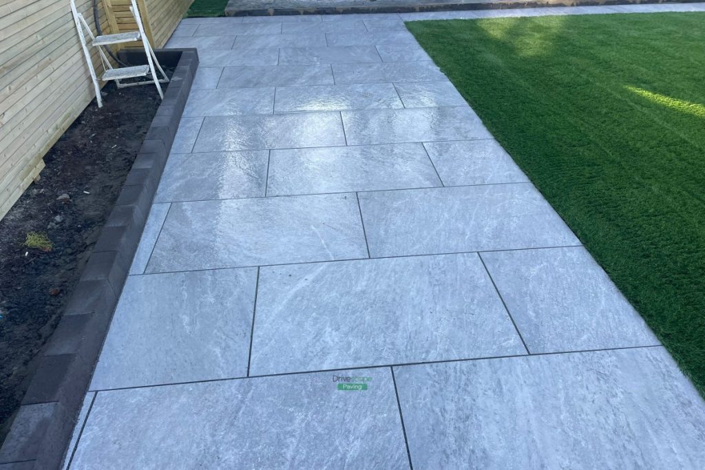 Porcelain Tiled Patio with Fencing, Concrete Shed Base and Artificial Grass in Templeogue, Dublin (15)