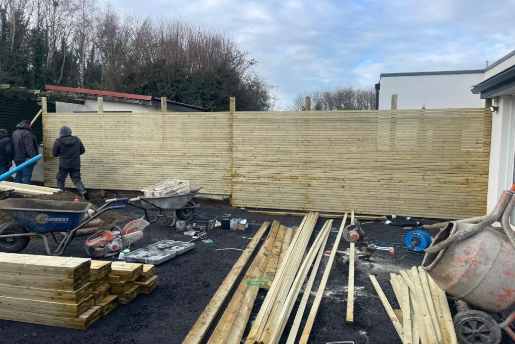 Porcelain Tiled Patio with Fencing, Concrete Shed Base and Artificial Grass in Templeogue, Dublin (5)