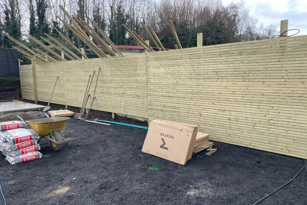 Porcelain Tiled Patio with Fencing, Concrete Shed Base and Artificial Grass in Templeogue, Dublin (6)
