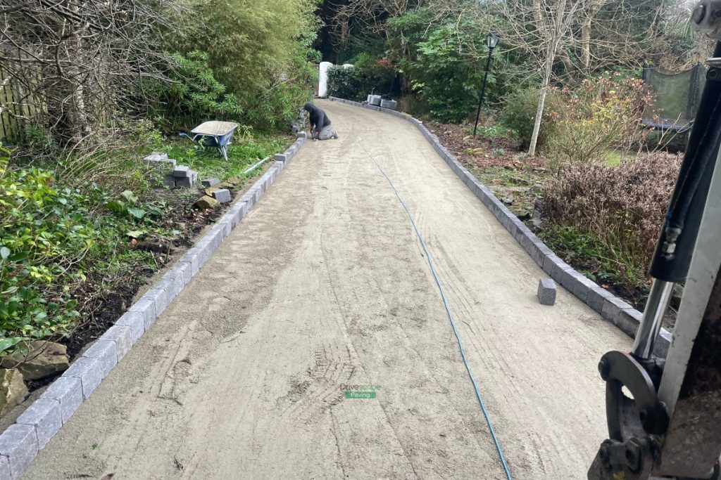 Gravelled Driveway with Mellifont Kerbing and Granite Pillars in Kilmacanogue, Co. Wicklow (1)