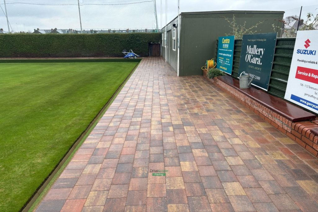 Pathways with Rustic Corrib Paving, Concrete Ramp and Water Sprinklers for CYM Bowling Club, Dublin