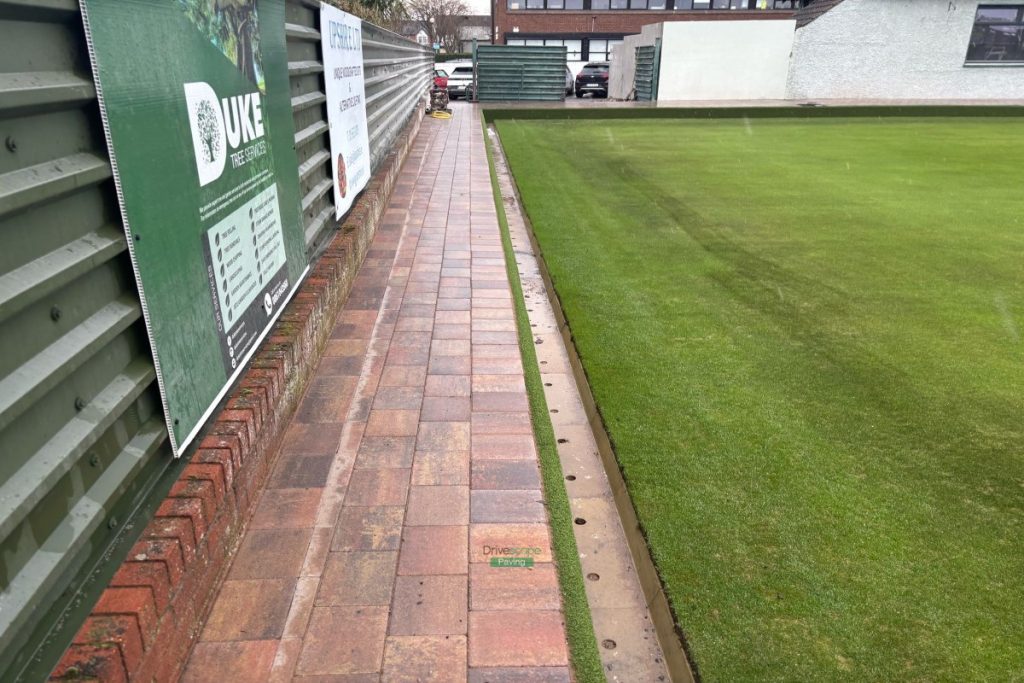Pathways with Rustic Corrib Paving, Concrete Ramp and Water Sprinklers for CYM Bowling Club, Dublin (14)